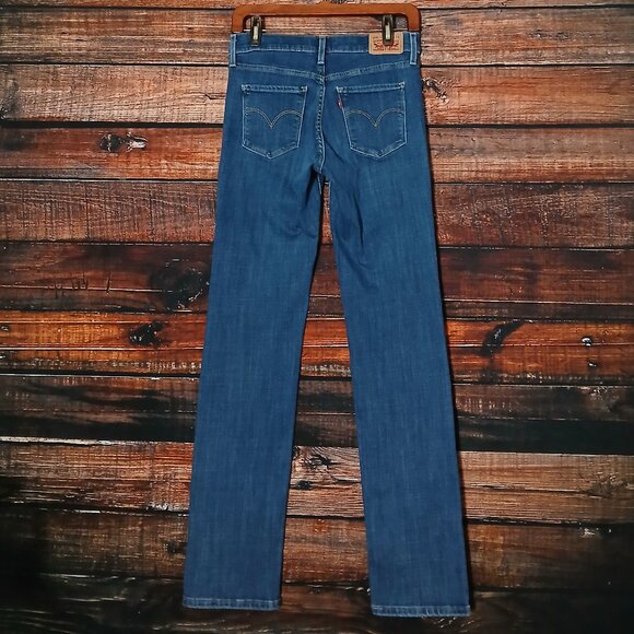 Levi's 314 Jeans Size 27 Shaping Straight Mid Rise Blue Denim Stretch - Picture 4 of 10